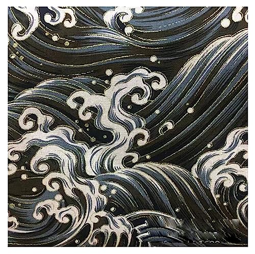 Egurs 200x150 cm Japanischer Stil Stoff Baumwolle Bronzing Baumwollstoff Meterware Patchwork zum Nähen Quilten DIY Kleidung Tischdecke Deko graue schwarz-Wellen 2 Meter von Egurs