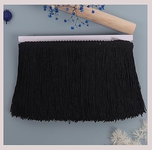 Egurs 20cm x 10 Yards Fransenborte Fringe TrimQuaste Seide Borte Fransenbordüre Fransen-Borten Bänder für Latin Dress DIY Kleidung Nähen Vorhänge Verschönerung Lampenschirm Kissen Deko Schwarz von Egurs