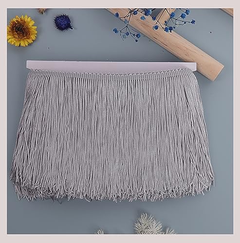 Egurs 20cm x 10 Yards Fransenborte Fringe TrimQuaste Seide Borte Fransenbordüre Fransen-Borten Bänder für Latin Dress DIY Kleidung Nähen Vorhänge Verschönerung Lampenschirm Kissen Deko hellgrau von Egurs