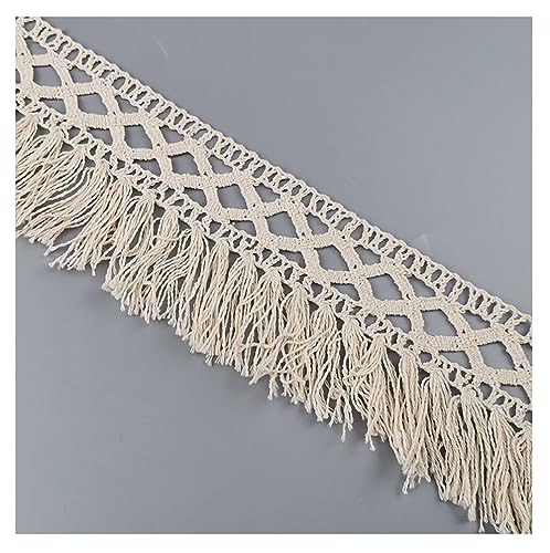 Egurs 3 Yards 70mm Baumwolle Quaste Fransen Trim Beige Spitzenband Fransenbesatz Häkelband Spitzenbesatz zum Nähen Fransenborte Nähzubehör zum Nähen,DIY,Kleidung Dessous Kostüme Vorhänge 5# 7cm von Egurs