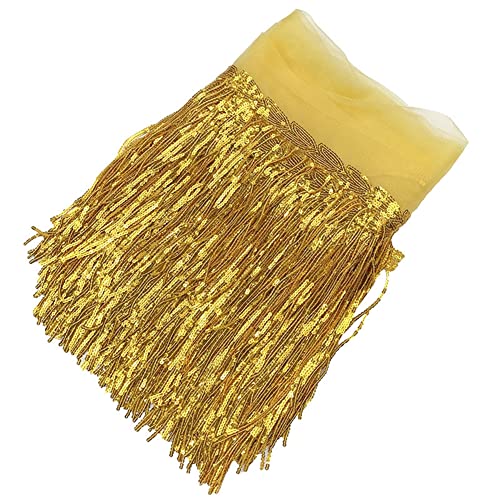 Egurs 5 Yard x 20cm Glitzer Fransenborte Pailletten Quaste Fransen Zierband Fransenband Lange Fringe Trim Band Borte Fransenbordüre Quastenbesatz Dekoband Zierband Tanzfransen Helles Gelb von Egurs