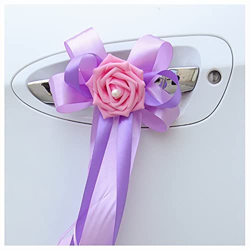 Egurs 6 Stück Autoschmuck Hochzeit Simulation Blume Schleife Hochzeitsauto Auto Verschönert Rückspiegel Türgriff Dekoration Hochzeit New Houses Party Feier Brautwagen Deko Flieder + Rosa von Egurs