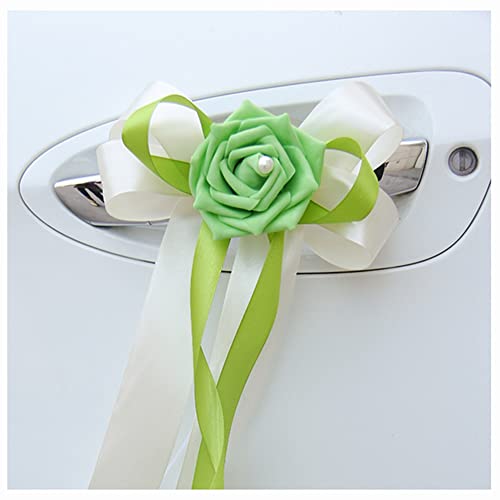 Egurs 6 Stück Autoschmuck Hochzeit Simulation Blume Schleife Hochzeitsauto Auto Verschönert Rückspiegel Türgriff Dekoration Hochzeit New Houses Party Feier Brautwagen Deko beige + grün von Egurs