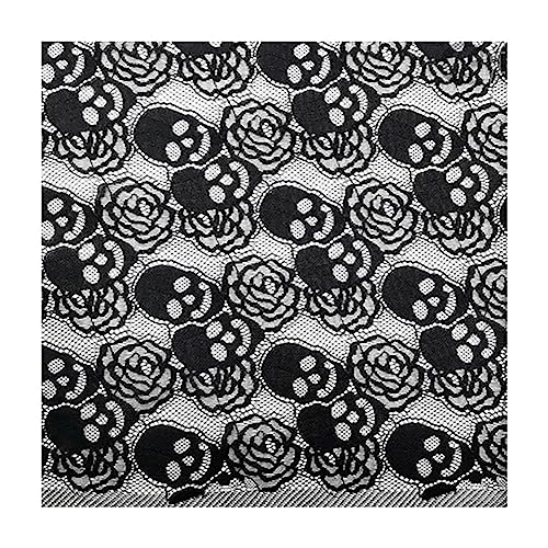 Egurs 91cm x 150m Schwarz Spitzenstoff mit Schädel Muster Tischtücher Halloween Spitzenband Nähzubehör Spitze Stoff Trim Stickerei Breite Retro Halloween Stoff Schwarz Deko Sewing Craft von Egurs