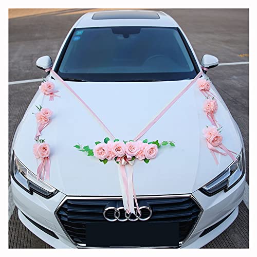 Egurs Auto Schmuck Außen Hochzeit Autoschmuck Vintage Braut Paar Rose Deko Wedding Girlande Autoschleifen Antennenschleifen Car Motorhaube Rosa Rose Deko PKW 1# von Egurs