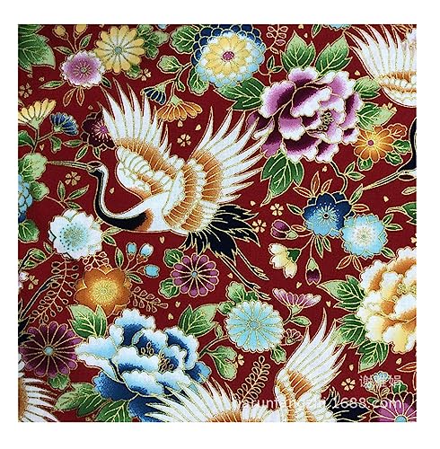 Egurs Baumwollstoff Meterware Japanischer Stil 100x165 cm Stoff Baumwolle Japan mit Blume Fächer Fliegender Kranich Drache Muster Tücher zum Nähen Quilten DIY Scrapbooking Tischdecke 16# 1 Meter von Egurs