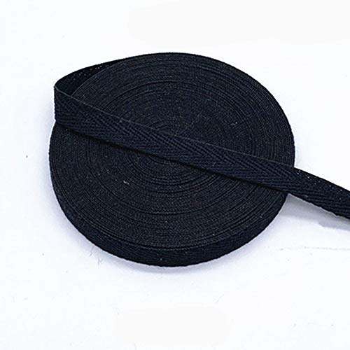 Egurs Bunt Gurtband aus Baumwolle 45m x 10mm Weich Gewebt Twill-Band Baumwollband Baumwollkordel Schrägband Köperband Twillband Fischgräten-Bänder zum Nähen Dekoband Nähenband Schwarz von Egurs