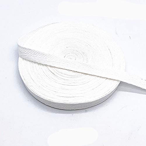 Egurs Bunt Gurtband aus Baumwolle 45m x 10mm Weich Gewebt Twill-Band Baumwollband Baumwollkordel Schrägband Köperband Twillband Fischgräten-Bänder zum Nähen Dekoband Nähenband Weiß von Egurs