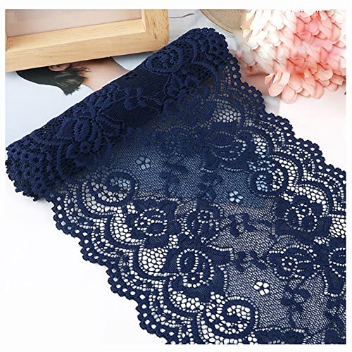 Egurs Elastisch Spitzenband 15cm x 2m Vintage Spitzenbordüre Spitzenborte Zierband Dekoband Stretch Spitze Blume Borte und Bänder zum Nähen Kleidung Zubehör Navy blau von Egurs