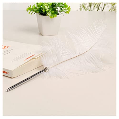 Egurs Feder Kugelschreiber 40 cm Lang Straußenfeder Kalligraphie Stifte Unterschrift Schreibfeder Dekoration für Hochzeit Briefpapier Geschenk Weiß von Egurs