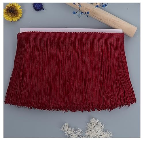 Egurs Fransenborte 15cm Breite Schnittfranse Fransenband Lateinisches Kleid Spitzenborte Nähzubehör Lange Fringe Trim Band Borte Fransenbordüre für DIY Kleidung Nähen Vorhänge Dunkelrot 3 Yard von Egurs