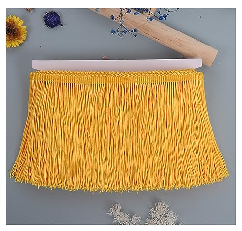 Egurs Fransenborte 15cm Breite Schnittfranse Fransenband Lateinisches Kleid Spitzenborte Nähzubehör Lange Fringe Trim Band Borte Fransenbordüre für DIY Kleidung Nähen Vorhänge Goldgelb 10 Yard von Egurs