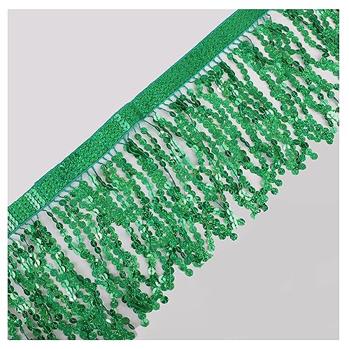 Egurs Fransenborte Pailletten Laser 16cm Fransen-Borten Quastenbesatz Glitzer Trim Fransenbesatz Fransenbordüre Zierband Dekoborte Tanzfransen Nähzubehör Tanzkleidung Quaste Deko Grün 1 Yard von Egurs