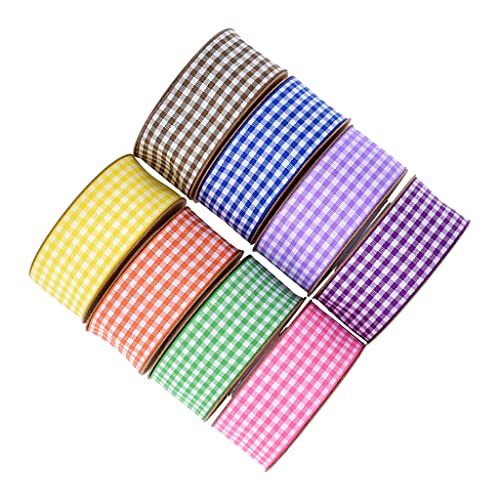 Egurs Gingham Band Plaid Ribbon Dekoband Geschenkband Kariertes Band Stoffband 8 Rollen 15mm von Egurs