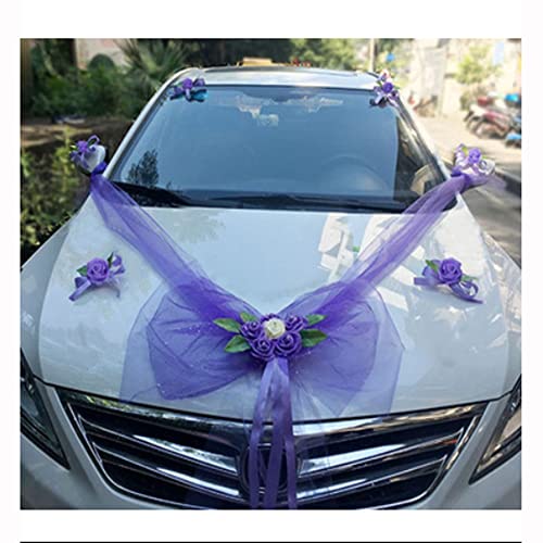 Egurs Hochzeit Autoschmuck Tüll Schleife Rose Deko Girlande PKW Brautwagen Girlande Dekoration Wedding Deko Auto Schmuck Hochzeit Romantische Atmosphäre Car Deko Violett von Egurs