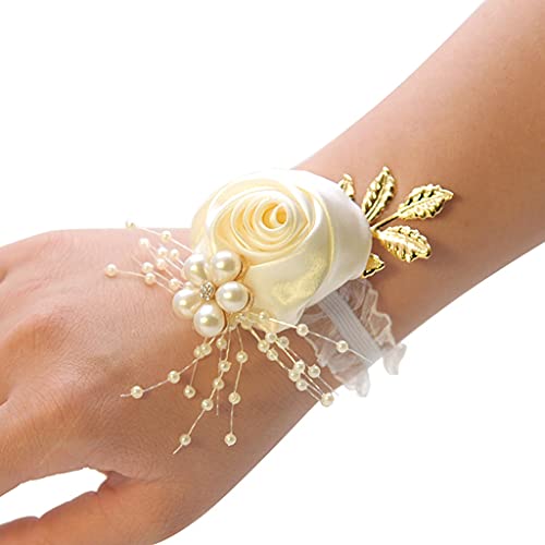 Egurs Hochzeit Handgelenk Blumen mit Perle Frau Armband Hand Blumen für Hochzeit Prom Rotwein von Egurs