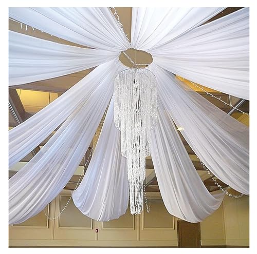 Egurs Hochzeitssaal Dekoration 100D Chiffon Stoff Vorhänge Dekostoff Raumdekoration Banner Querbehang Freihanddeko Hochzeit Drinnen Draußen Deko Tüllstoff Hintergrund Tüll Vorhang Weiß 150x600cm von Egurs