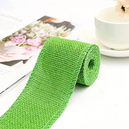 Egurs Juteband Natur Dekoband Sackleinen Band Bunte Jute Deko Band 2Meter x6cm Geschenkband Stoffband für Hochzeit Party Gras-Grün von Egurs