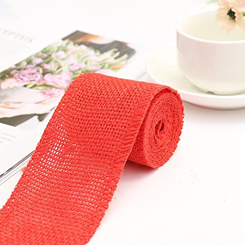 Egurs Juteband Natur Dekoband Sackleinen Band Bunte Jute Deko Band 2Meter x6cm Geschenkband Stoffband für Hochzeit Party Wassermelonenrot von Egurs