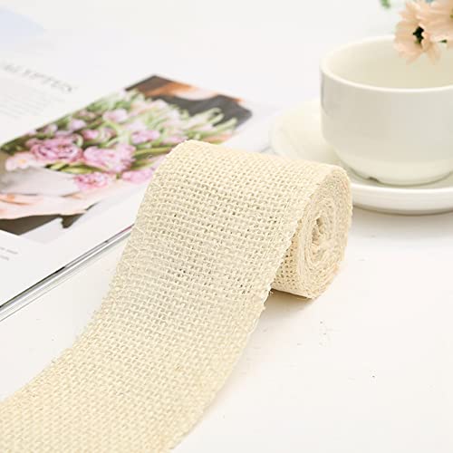 Egurs Juteband Natur Dekoband Sackleinen Band Bunte Jute Deko Band 2Meter x6cm Geschenkband Stoffband für Hochzeit Party Weiß von Egurs