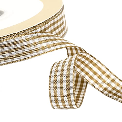 Egurs Kariert Geschenkband 45M/roll Gingham Band Vichy Dekoband Stoffband Bastelband Büffelband Ribbon für Geschenk Verpacken, Partydeko, Hochzeit Weihnachten Dekoration Khaki 20mm von Egurs