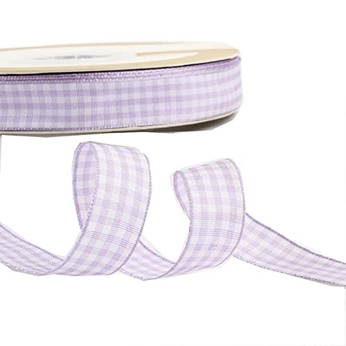 Egurs Kariert Geschenkband 45M/roll Gingham Band Vichy Dekoband Stoffband Bastelband Büffelband Ribbon für Geschenk Verpacken, Partydeko, Hochzeit Weihnachten Dekoration Lavendel 15mm von Egurs