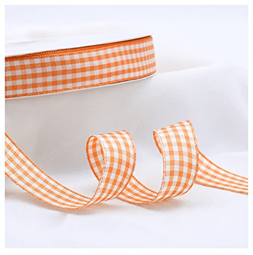 Egurs Kariert Geschenkband 45M/roll Gingham Band Vichy Dekoband Stoffband Bastelband Büffelband Ribbon für Geschenk Verpacken, Partydeko, Hochzeit Weihnachten Dekoration Orange 15mm von Egurs