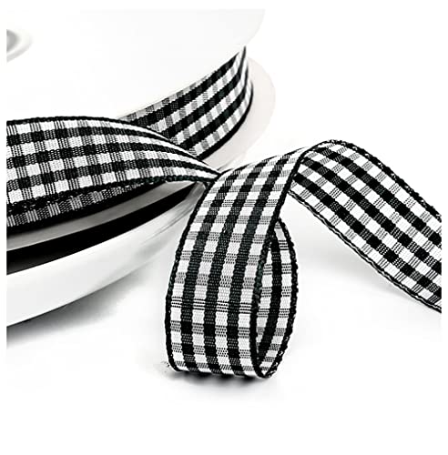 Egurs Kariert Geschenkband 45M/roll Gingham Band Vichy Dekoband Stoffband Bastelband Büffelband Ribbon für Geschenk Verpacken, Partydeko, Hochzeit Weihnachten Dekoration Schwarz 10mm von Egurs