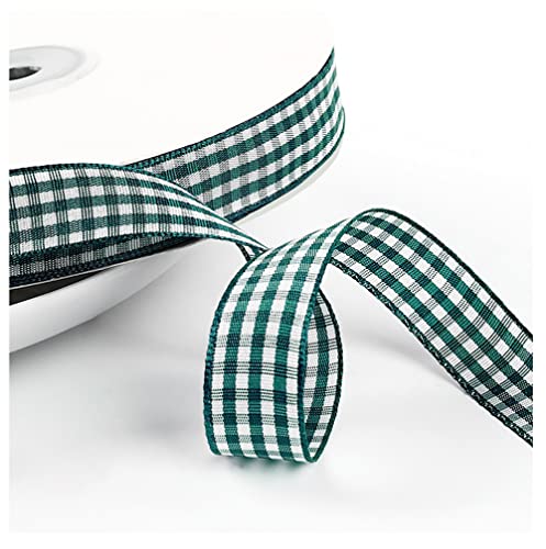 Egurs Kariert Geschenkband 45M/roll Gingham Band Vichy Dekoband Stoffband Bastelband Büffelband Ribbon für Geschenk Verpacken, Partydeko, Hochzeit Weihnachten Dekoration dunkelgrün 10mm von Egurs