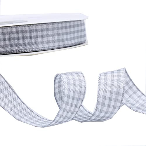 Egurs Kariert Geschenkband 45M/roll Gingham Band Vichy Dekoband Stoffband Bastelband Büffelband Ribbon für Geschenk Verpacken, Partydeko, Hochzeit Weihnachten Dekoration hellgrau 15mm von Egurs