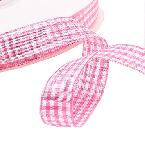 Egurs Kariert Geschenkband 45M/roll Gingham Band Vichy Dekoband Stoffband Bastelband Büffelband Ribbon für Geschenk Verpacken, Partydeko, Hochzeit Weihnachten Dekoration rosa 10mm von Egurs