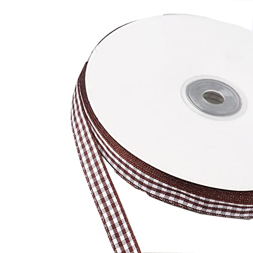 Egurs Kariertes Band 50 Yard 10mm Geschenkband Schleifenband Vichy Dekoband Stoffband Bastelband für Hochzeit Taufe Geburtstags Party Geschenk Verpackung Weihnachten Deko Braun von Egurs