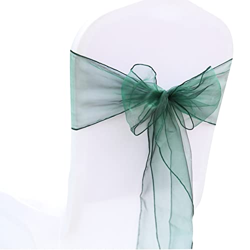 Egurs Organza Stuhlschleife Hochzeit Deko Stuhl Schärpe Bögen Band Schleife 18 * 275cm Stuhlbezugschleifen Stuhlhussen für Hochzeit Party Geburtstag Weihnachten Dekoration Dunkelgrün 50 Stück von Egurs