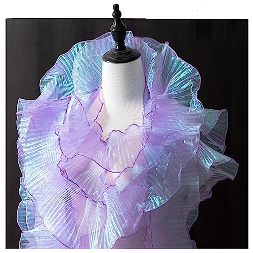 Egurs Rüschenborte 12cm Breite Plissee Organza Spitzenband Geraffte Spitzenborte Plissierter Organza Stoff Tüll Besatz Rüschen Spitzenbordüre Rüschenstoff Nähen Kleid DIY Deko Lila 1# 3 Yard von Egurs