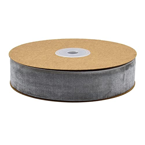 Egurs Samtband 10 Meter/Rollen 25mm Dekoband Geschenkband aus Samt Schleifenband zum Deko Zierborte Borte Band Schmuckband DIY Crafts Dekoration Samtborte Grau 25mm von Egurs