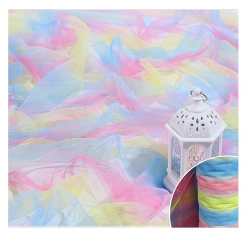 Egurs Tüllstoff Regenbogen Meterware Tüll Netzstoff Organza Mehrfarbige Voile Kleid Stoff Zum Nähen Bunte Tüllband für Tutu Rock Hochzeit Party Dekoration 7# 100×150cm von Egurs