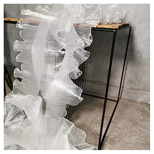 Egurs Weiß Organza Plissee Rüschenborte 13cm × 1 Yard Große Welle Organzaband Dekoration Tüll Besatz Rüschenstoff Organza Geraffter Stoff Mit Rüschen Plissierter Spitzenbordüre Kleidung Zubehör von Egurs