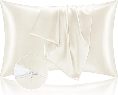 Ehomfory Satin Kissenbezug 40 * 80cm (Set mit 2), Weich und Hautfreundlich, Feuchtigkeitsableitend, Glatter Satinstoff für bessere Reinigung, geeignet für Haar und Haut, Beige von Ehomfory