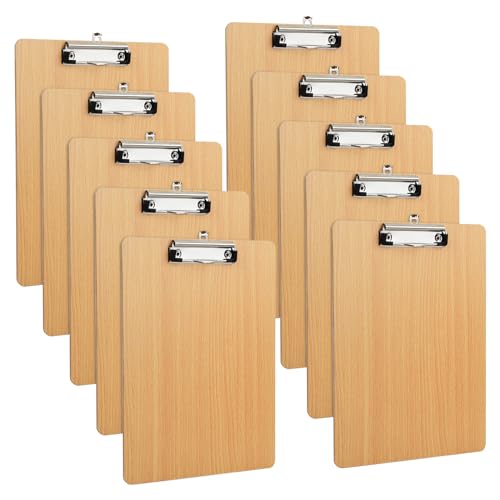 10 Stück Klemmbrett A4 Holz, Schreibbrett Pad Halter Clipboard, Klemmbrettmappe mit Aufhängeose und Metalklemme, Schreibbrett Klemmbrett für Schule Büro Restaurant (A4) von Ehuihuan