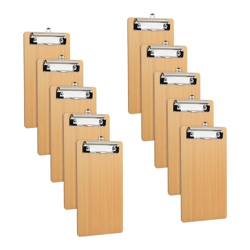 10 Stück Klemmbrett Holz, 10,8x20,8cm Schreibbrett Pad Halter Clipboard, Klemmbrettmappe mit Aufhängeose und Metalklemme, Schreibbrett Klemmbrett für Schule Büro Restaurant (48K) von Ehuihuan