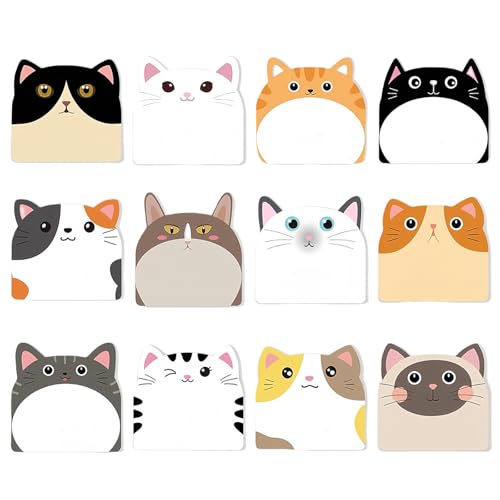 12 Styles Katzen-Notizen, Memo-Blöcke 360 Blatt, Selbstklebende Sticky Notes, Haftnotizen Schreibwaren, Niedliche Haftnotizen, Cartoon Tier Klebezettel, Haftnotizen mit niedlichen Tieren für Kühlschra von Ehuihuan