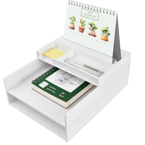 Briefablage Stapelbar Weiß, Dokumentenablage A4, 3-Tier Papier Organizer, Ablagefächer Schreibtisch Ordner, Aktenaufbewahrung für Desktop Büro Arbeitszimmer Schule Zuhause Organisation von Ehuihuan