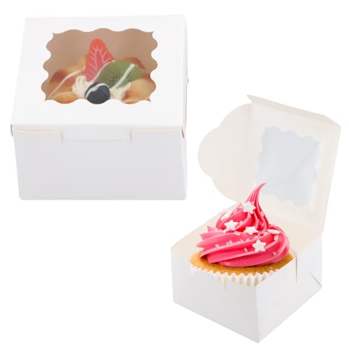 Ehuihuan 30 Stück Kraftpapier Geschenkschachtel, Papier Faltschachteln, Pappschachtel mit Fenster, Plätzchenschachteln mit Sichtfenster, Cupcake Schachtel, Kuchenbox Pappe, Kraft Treat Boxen (Weiß) von Ehuihuan