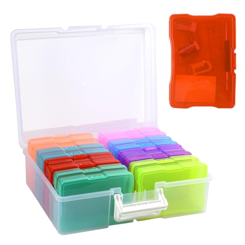 Fotoboxen, Foto Schachtel Aufbewahrung mit 16 Innenboxen für je 100 Bilder, Foto Organizer Transparent, Karten Aufbewahrungsbox Plastik, Sortierboxen Saatgut, 17x12x3cm, Total 38x31x13cm (Mehrfarbig) von Ehuihuan