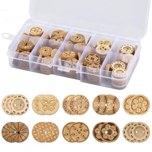 KnöPfe 100 StüCk Buttons 2/4-Loch Knopf Handgefertigt Rund HolzknöPfe Handgefertigt Button 15 Mm Buttons Anstecker NäHen Assortiert von Ehuihuan