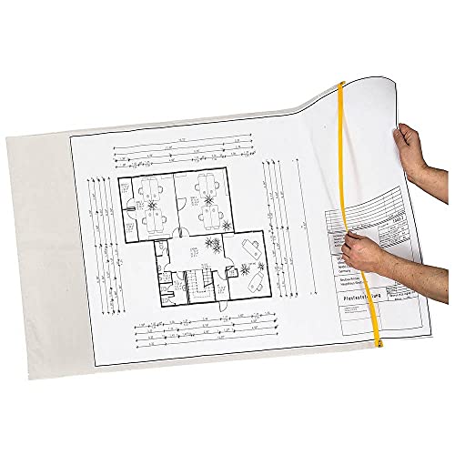 Eichner 5 Stück A0 Planschutztaschen, transparent, gelber Reißverschluss, Polyethylen, 125 cm x 90 cm, Verpackungsmaterial von Eichner