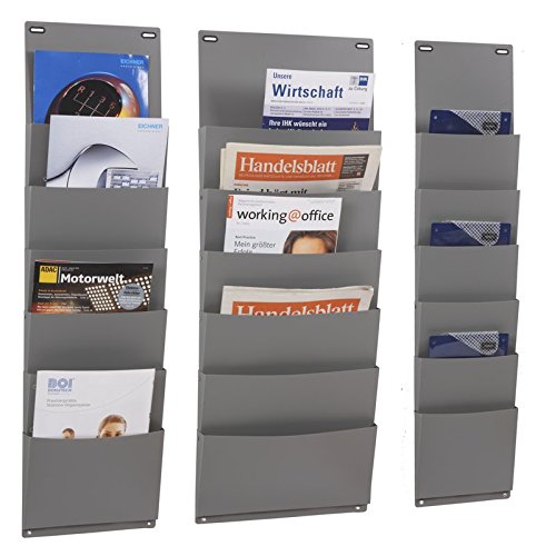 Eichner Dokumenten-Organizer PP-Planboard zur Aufbewahrung von Dokumenten, Zeitschriften, Auftragstaschen etc, Anthrazit, Polypropylen (PP), DIN A5 vertikal, Wandmontage oder Tür, 900 x 200 mm von Eichner