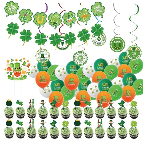 St. Patrick's Day Wimpelkette Dekorationen DIY Happy St. Patrick's Day Banner und Kleeblatt Banner Girlande und Spirale Ornamente für irische Party Dekoration von Eidoct