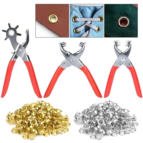 3 Pcs Hole Puncher Zangen-Set, Eiflayn GüRtellochzange Mit 6 Fach Locher,Druckknopfzange, öSenzange Mit 100 Stk. öSen 4 Mm,Druchknopfzange Mit 25 Stk DruckknöPfe 9 Mm, FüR GüRtel, UhrengüRtel, Stoff von Eiflayn