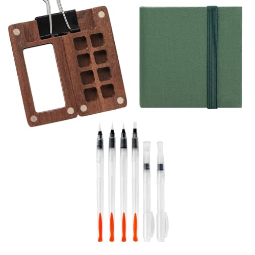 Eighosee Mini-Aquarellfarben-Set - Tragbares Reiseset mit Holzpalette, Skizzenbuch, Pinseln und Klammern für Künstler und Maler von Eighosee